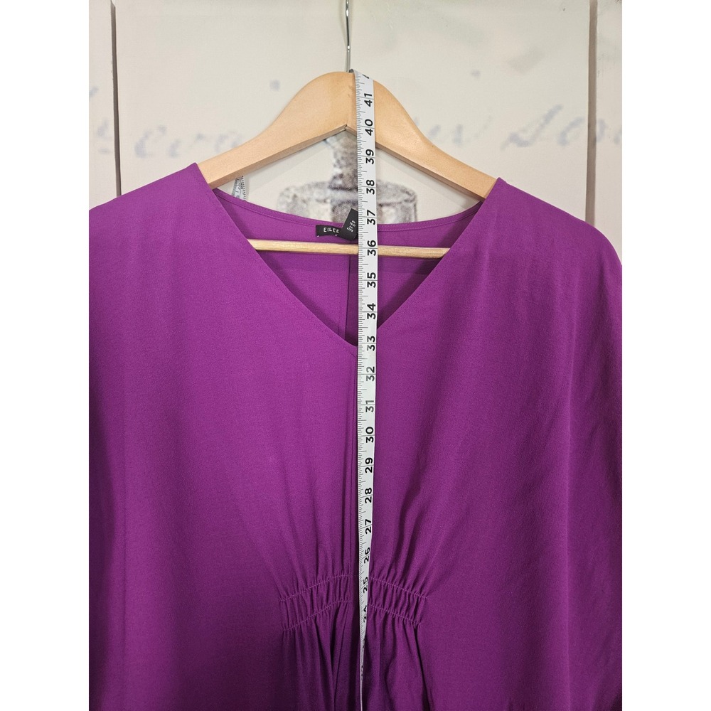 Eileen Fisher Womens Purple 100% Silk V-Neck Cinched Waist Shift Dress Size M - Picture 6 of 7